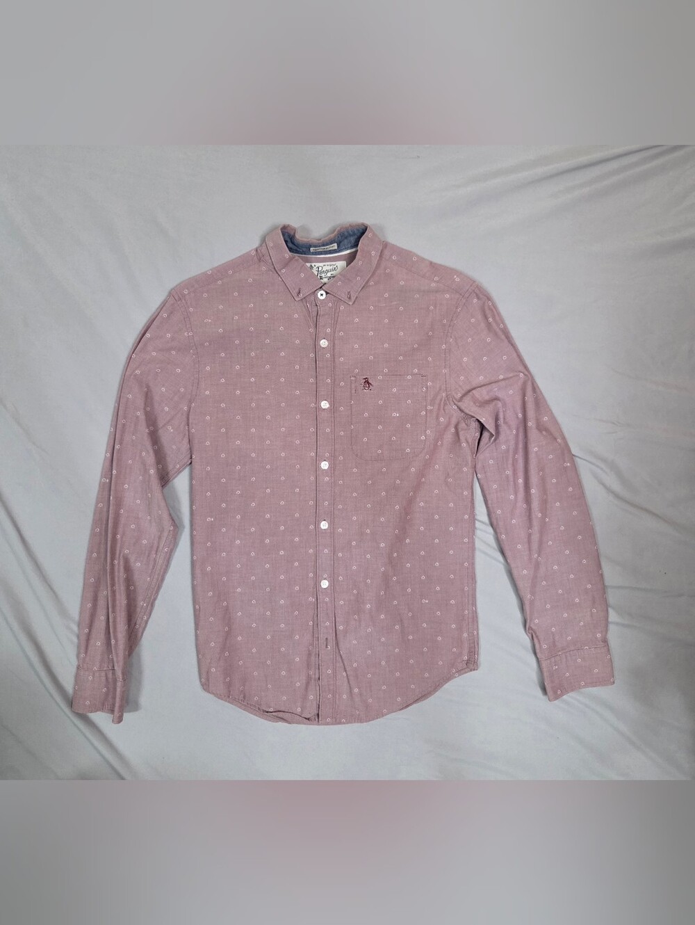 Original Penguin Slim Fit Pink Micro-Pattern Button Down Shirt